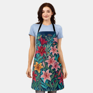 Abstract Colourful Lilies Garden Butterflies Apron