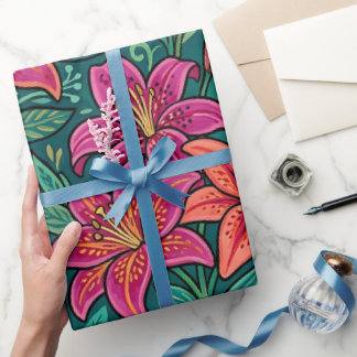 Abstract Colourful Lilies Monarch Wrapping Paper