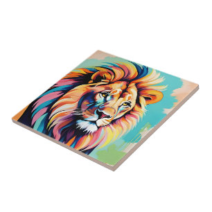 Abstract colourful lion portrait tile