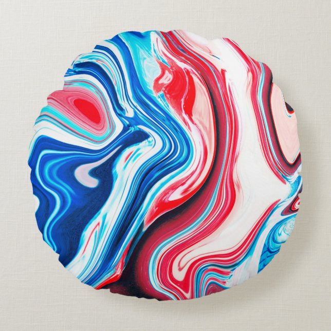 Abstract colourful liquid marble texture round cushion (Front)