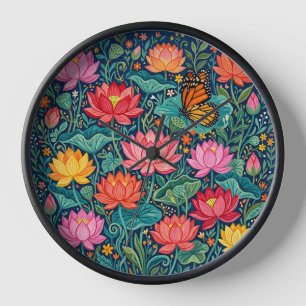 Abstract Colourful Lotus Butterfly Art Clocks