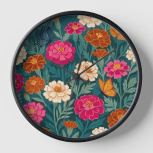 Abstract Colourful Marigold Butterflies Art Clocks