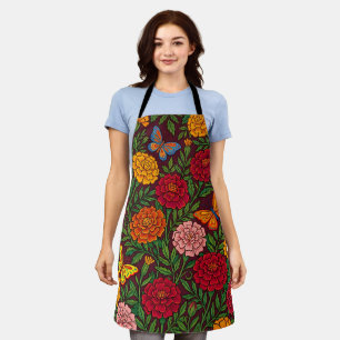 Abstract Colourful Marigold Butterfly Garden Apron