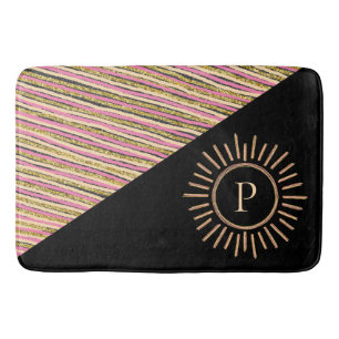 Abstract Colourful Modern Monogram Gold Black Bath Mat