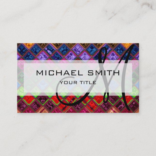 Abstract Colourful Mosaic Pattern Monogram #5 Business Card (Front)