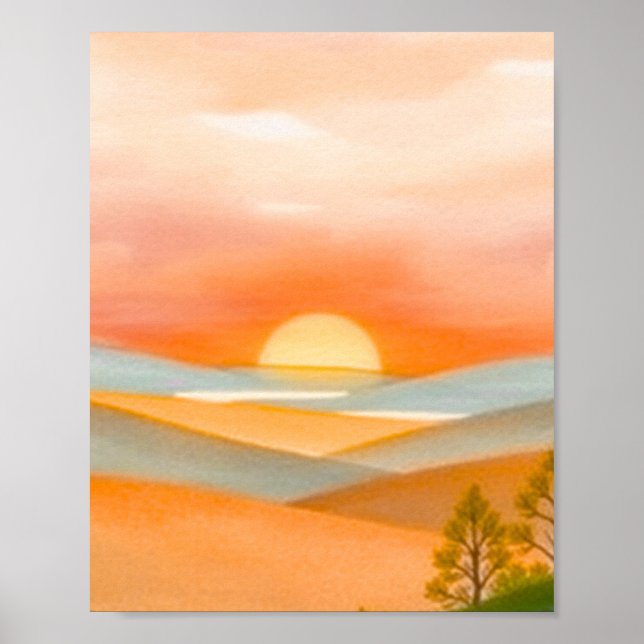 Abstract Colourful Mountain Landscape Illustration Poster (Front)