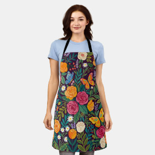 Abstract Colourful Naive Roses Butterflies Apron