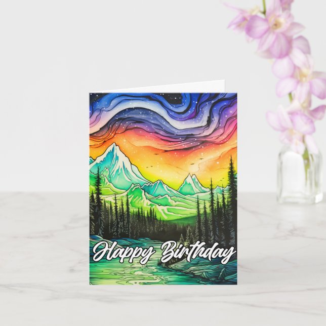 Abstract Colourful Northern Lights Illustration Card (Orchid)