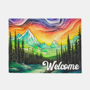 Abstract Colourful Northern Lights Illustration Doormat
