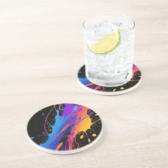 Abstract Colourful Paint Splatter Background Coaster (Side)