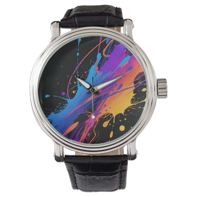 Abstract Colourful Paint Splatter Background Watch (Front)