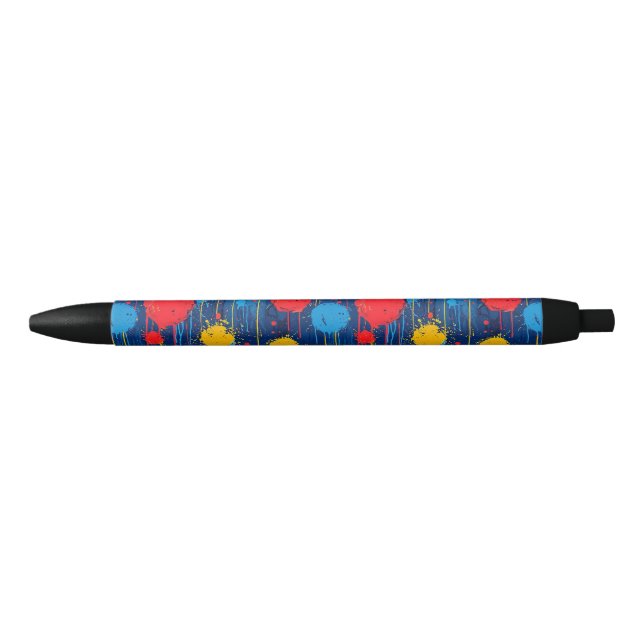 Abstract Colourful Paint Splatters Black Ink Pen (Front)