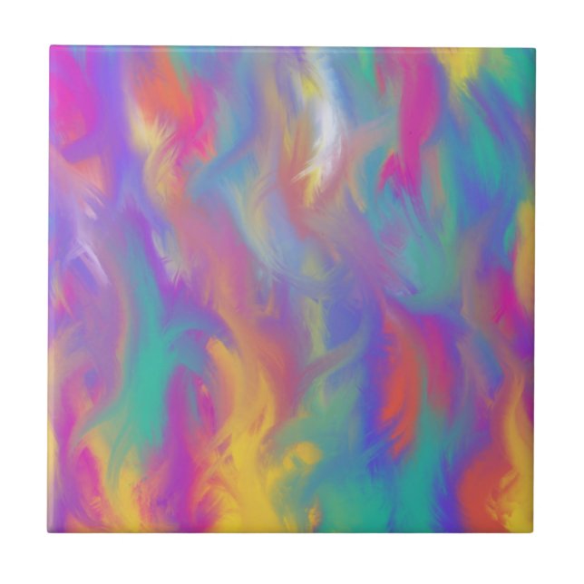 Abstract Colourful Paint Teal Yellow Purple Shower Tile (Front)