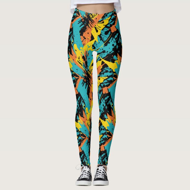 Abstract Colourful Paintball Party Splatter Patter Leggings (Front)