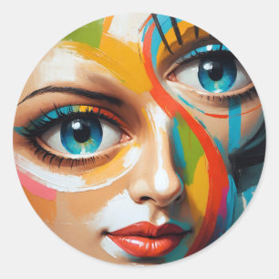 Abstract Colourful Painted Face Classic Round Sticker