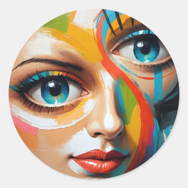 Abstract Colourful Painted Face Classic Round Sticker (Front)