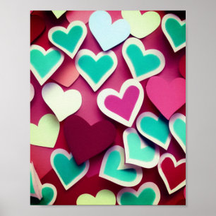 Abstract Colourful Paper Hearts Poster