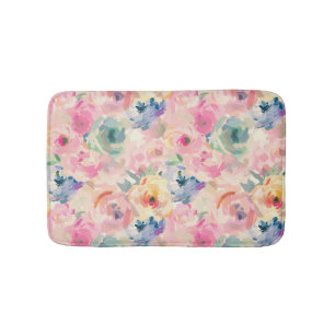 Abstract Colourful Pastel Flowers Floral Pattern Bath Mat