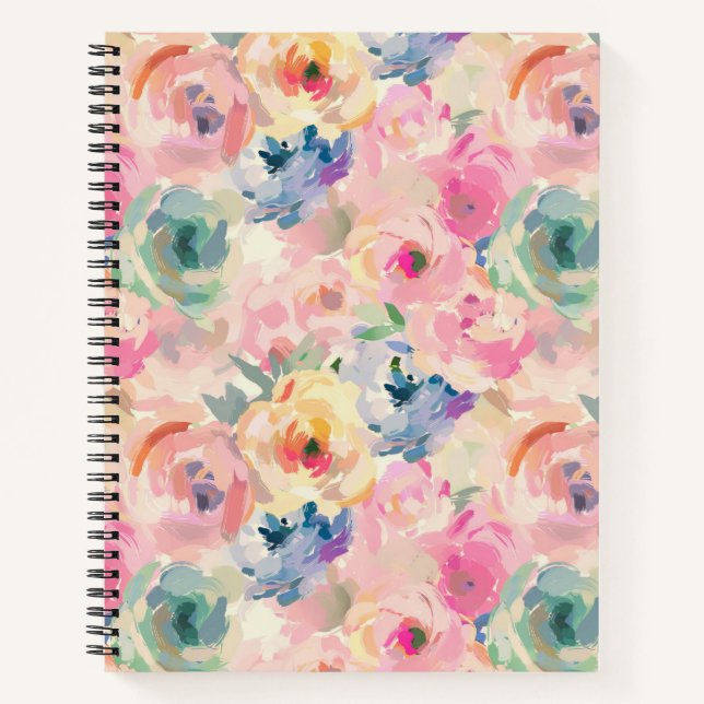 Abstract Colourful Pastel Flowers Floral Pattern Notebook (Front)