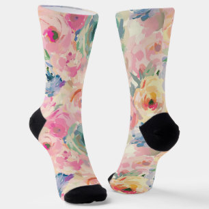Abstract Colourful Pastel Flowers Floral Pattern Socks