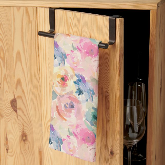 Abstract Colourful Pastel Flowers Floral Pattern Tea Towel (Thirds Fold)