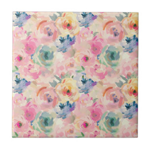 Abstract Colourful Pastel Flowers Floral Pattern Tile