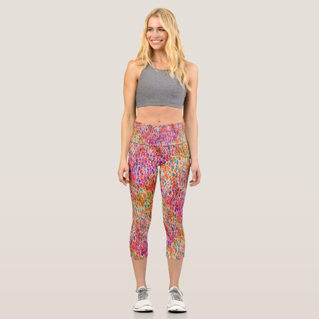 Abstract Colourful Pink Dots Colour Spots Watercol Capri Leggings (Front)