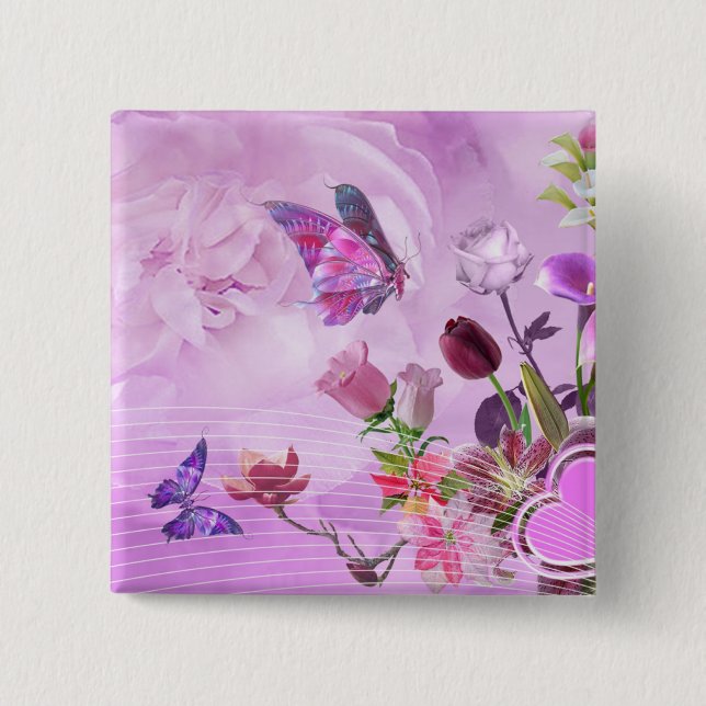 Abstract Colourful Pink Purple Cute Butterfly 15 Cm Square Badge (Front)