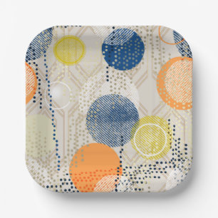 Abstract colourful polka dot paper plate