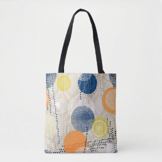 Abstract colourful polka dot tote bag