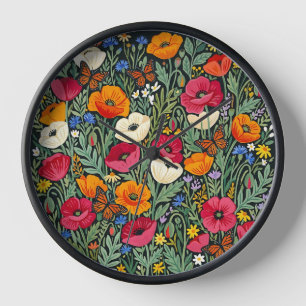 Abstract Colourful Poppies Butterflies Art Clocks