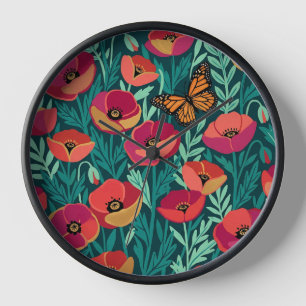 Abstract Colourful Poppies Monarch Art Clocks