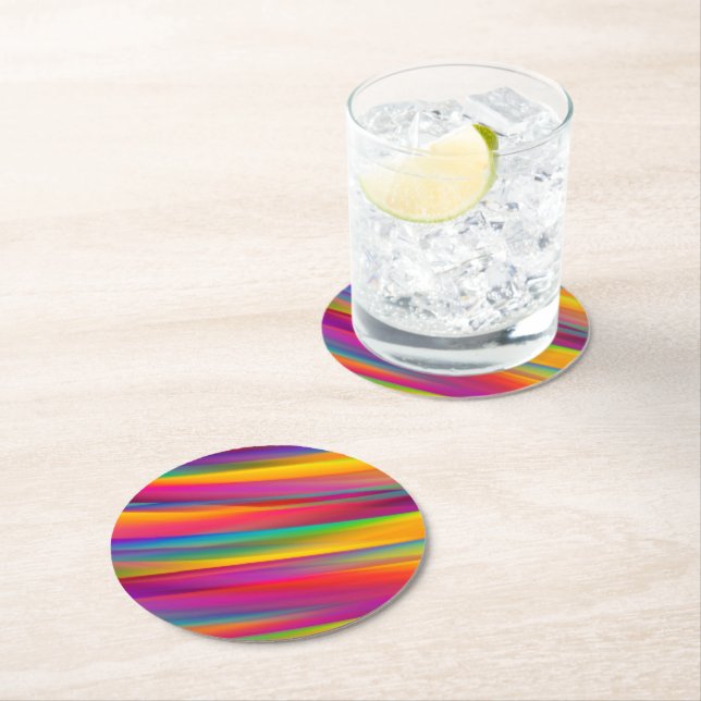 Abstract Colourful Rainbow Gradient Round Paper Coaster (Insitu)