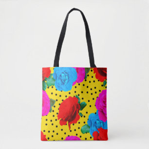 Abstract Colourful Real Roses and Metallic Leaves Tote Bag