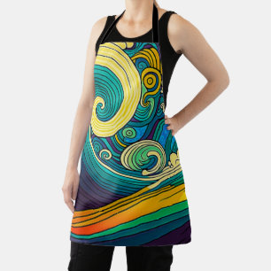 Abstract Colourful Retro 70s Hippie Waves Artwork  Apron