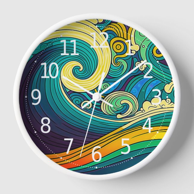 Abstract Colourful Retro 70s Hippie Waves Artwork  Clock (Front)