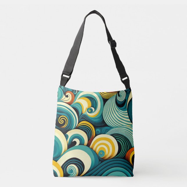 Abstract Colourful Retro 70s Hippie Waves Artwork  Crossbody Bag (Front)