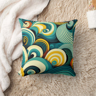 Abstract Colourful Retro 70s Hippie Waves Artwork  Cushion