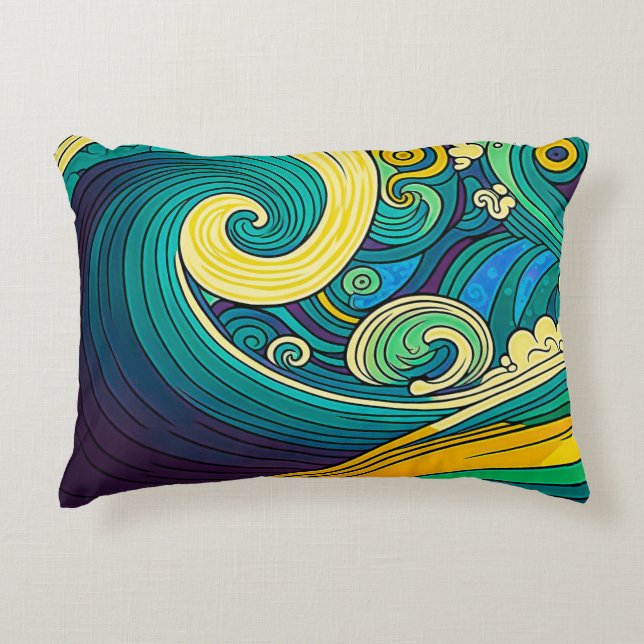 Abstract Colourful Retro 70s Hippie Waves Artwork  Decorative Cushion (Front)