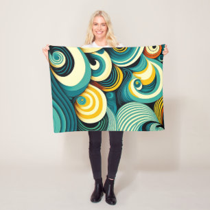 Abstract Colourful Retro 70s Hippie Waves Artwork  Fleece Blanket