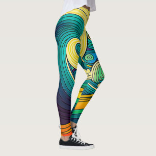Abstract Colourful Retro 70s Hippie Waves Artwork  Leggings