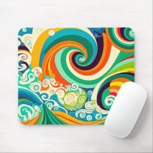 Abstract Colourful Retro 70s Hippie Waves Artwork  Mouse Pad