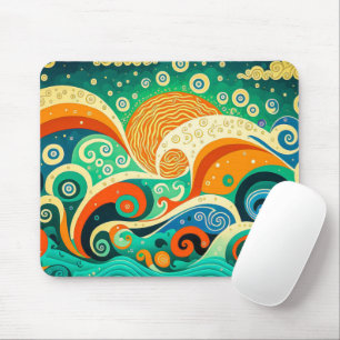 Abstract Colourful Retro 70s Hippie Waves Artwork  Mouse Pad
