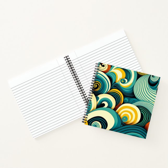 Abstract Colourful Retro 70s Hippie Waves Artwork  Notebook (Inside)