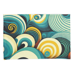 Abstract Colourful Retro 70s Hippie Waves Artwork  Pillowcase