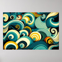 Abstract Colourful Retro 70s Hippie Waves Artwork