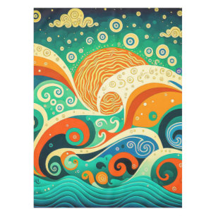 Abstract Colourful Retro 70s Hippie Waves Artwork  Tablecloth