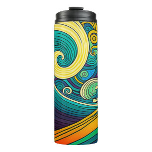 Abstract Colourful Retro 70s Hippie Waves Artwork  Thermal Tumbler