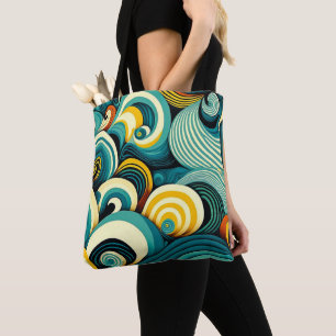 Abstract Colourful Retro 70s Hippie Waves Artwork  Tote Bag