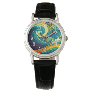 Abstract Colourful Retro 70s Hippie Waves Artwork  Watch